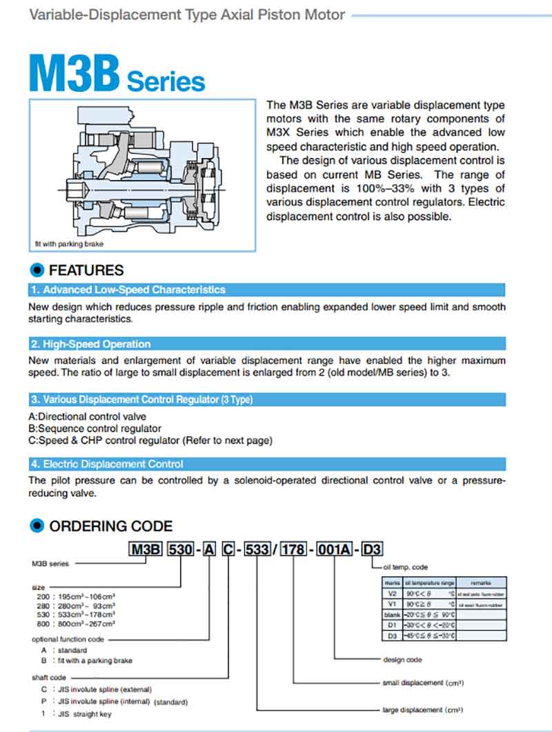 Kawasaki M3B Hydraulic Motor M3B200 M3B280 M3B530 M3B800 Swash Plate Axial Piston Motor pic M3B hydraulic motor1