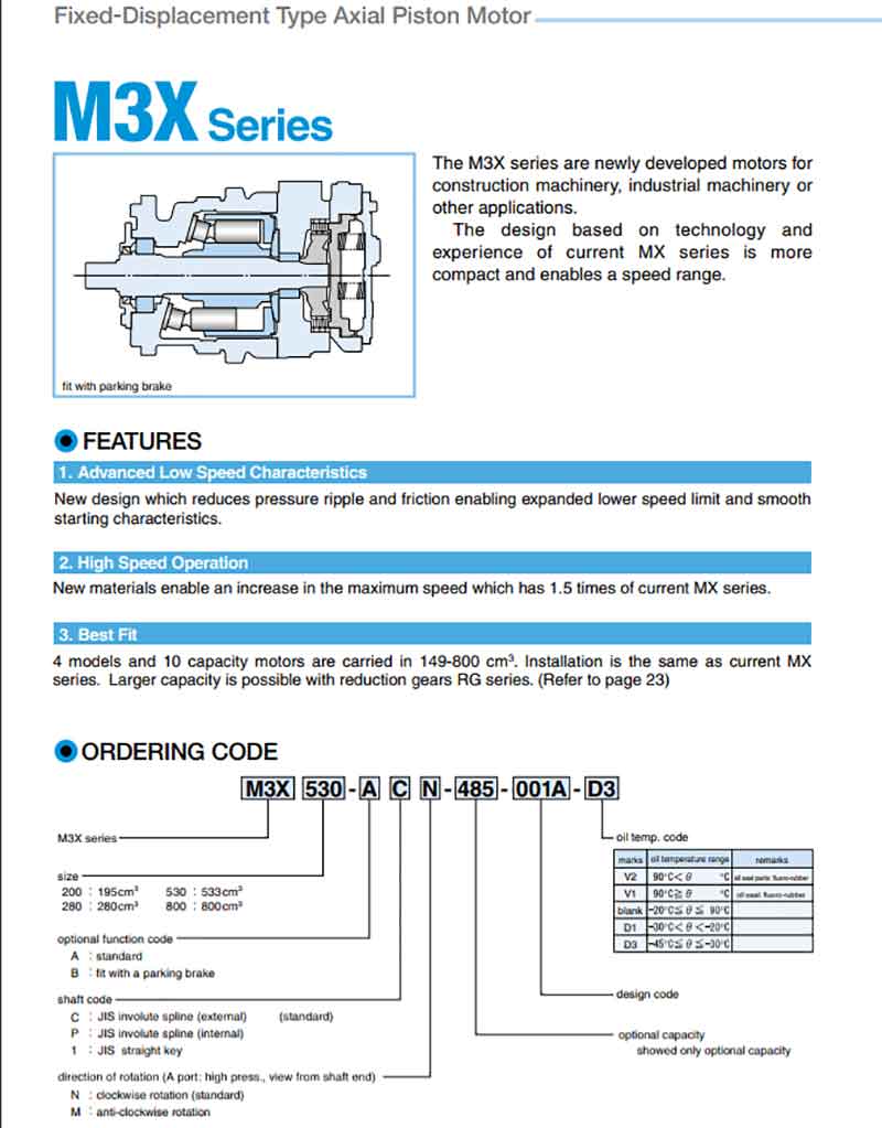 Kawasaki M3X Hydraulic Motor M3X200 M3X280 M3X530 M3X800 Variable Axial Piston Motor pic M3X hydraulic motor1